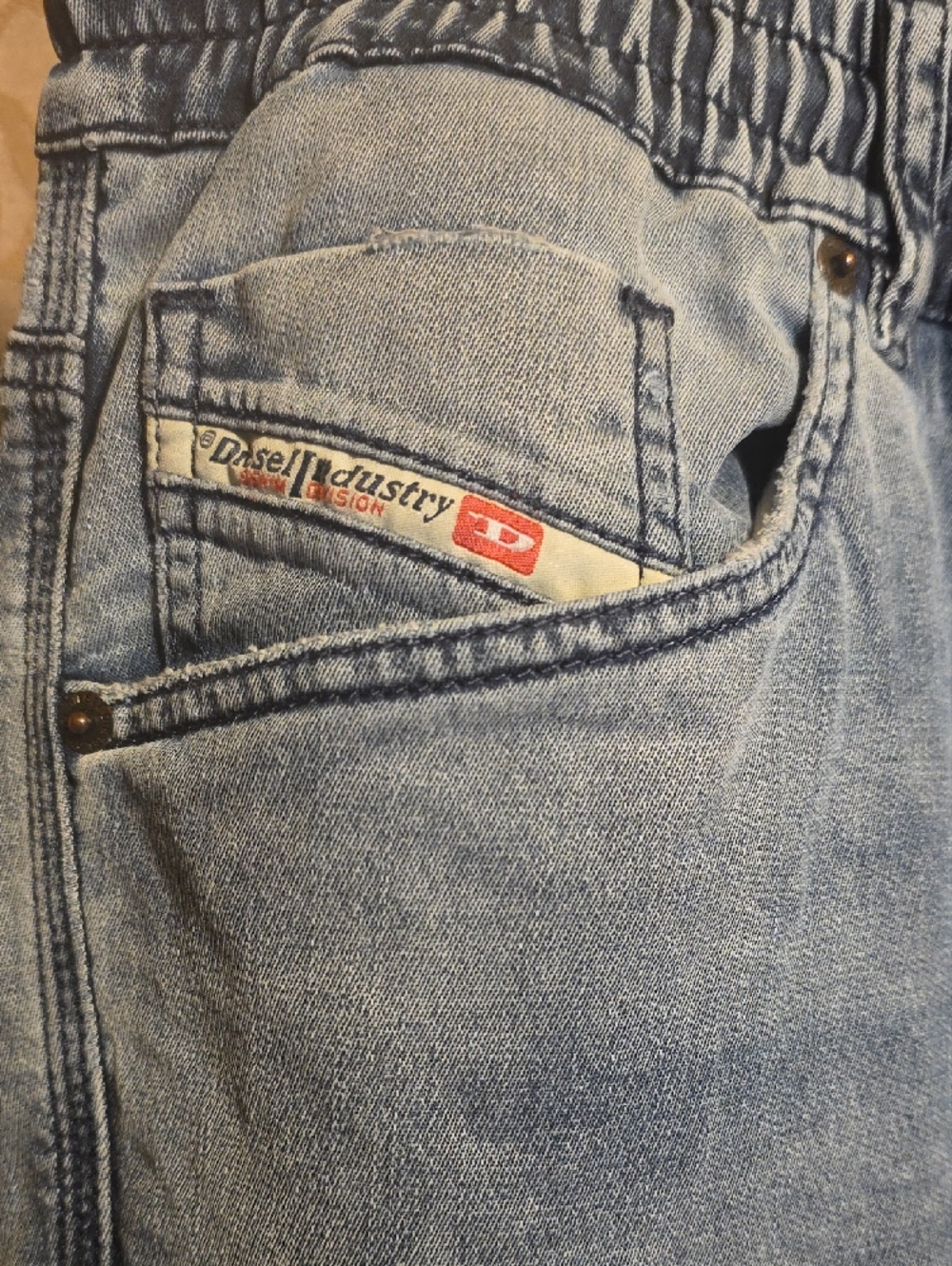 Slim Straight Light Blue Drawstring Jeans - Picture 2 of 7